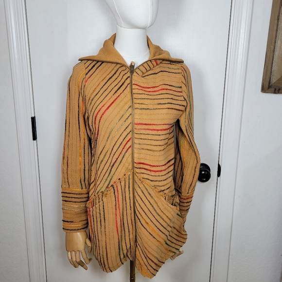 Soft Surroundings Kinsale Bouclé Jacket Top XS Striped Embroidered Cotton Boho - Picture 1 of 12